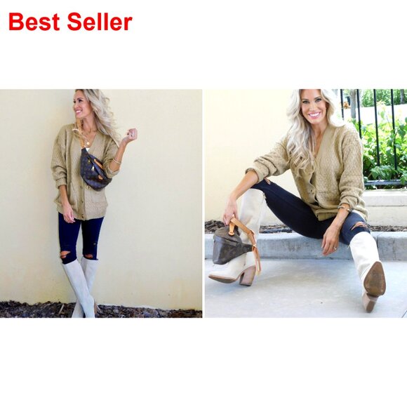 Long Sleeve Cable Knit Cardigan with Pockets Open Front Fall Sweater - Picture 5 of 7